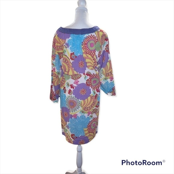 Boden Floral Cotton Tunic Swim Coverup With Beaded Neckline Size‎ 12 - Picture 4 of 8